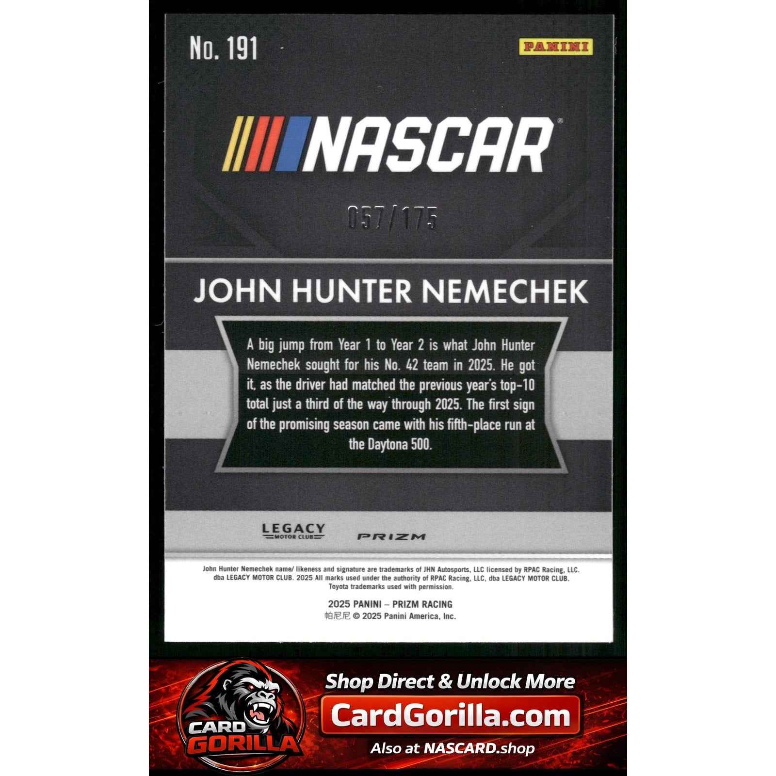 2025 Panini Prizm #191 John Hunter Nemechek Red Power #/175