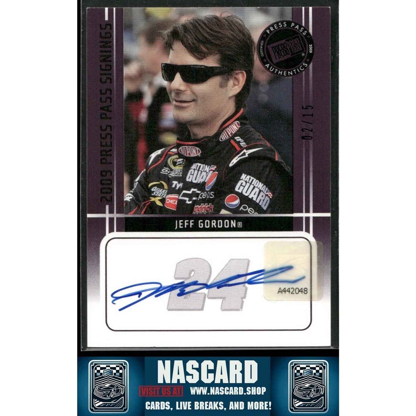 2009 Press Pass Signings Authentic Autograph Jeff Gordon #129 Purple /15 - NASCARD.shop