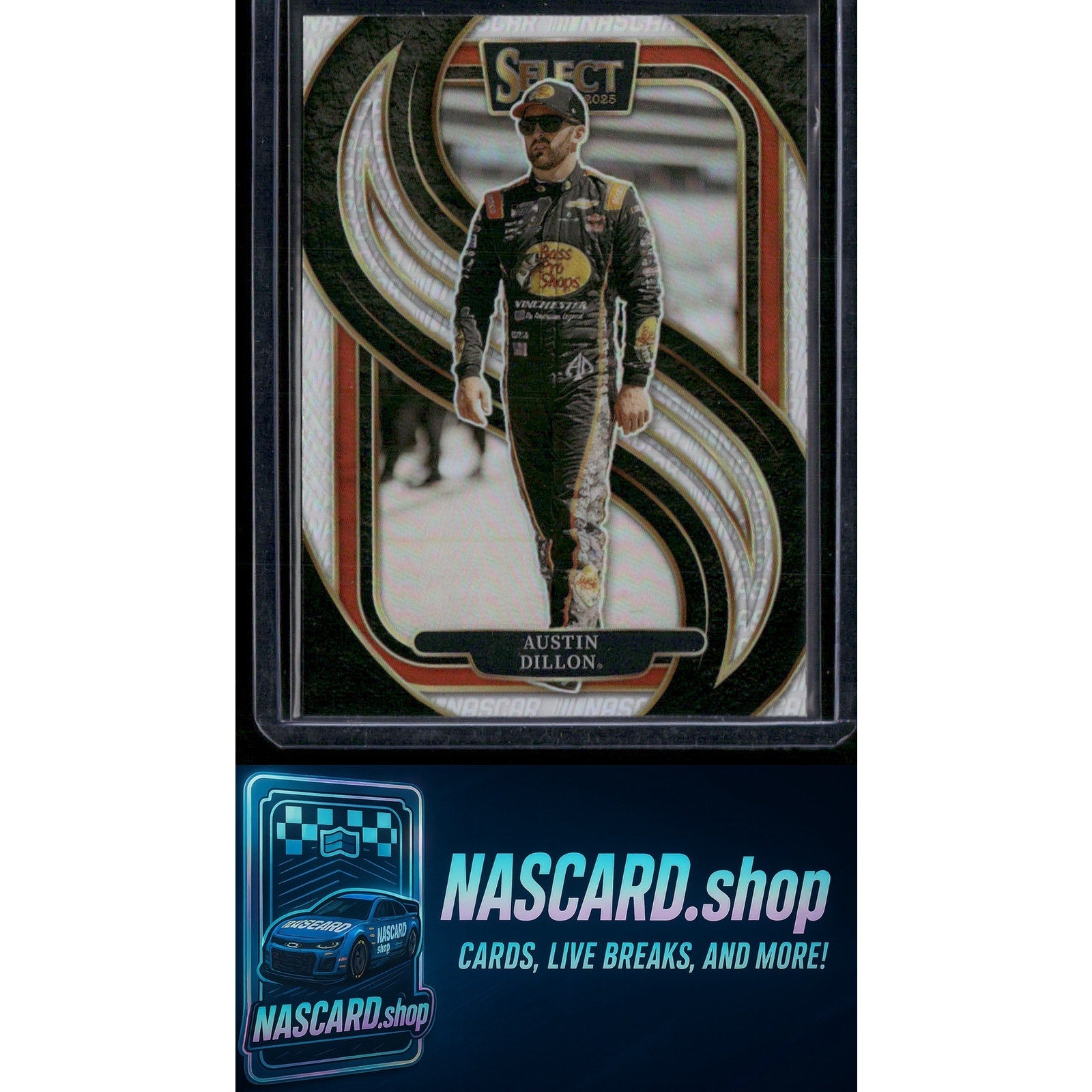 2025 Select Racing #240 Austin Dillon Trackside Silver NASCAR logo Prizm - Card Gorilla