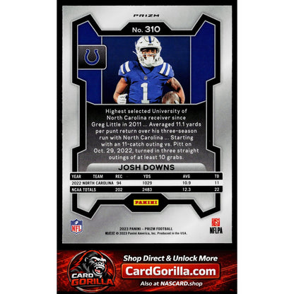 2023 Panini Prizm #310 Josh Downs Rookie Variations Prizms No Huddle