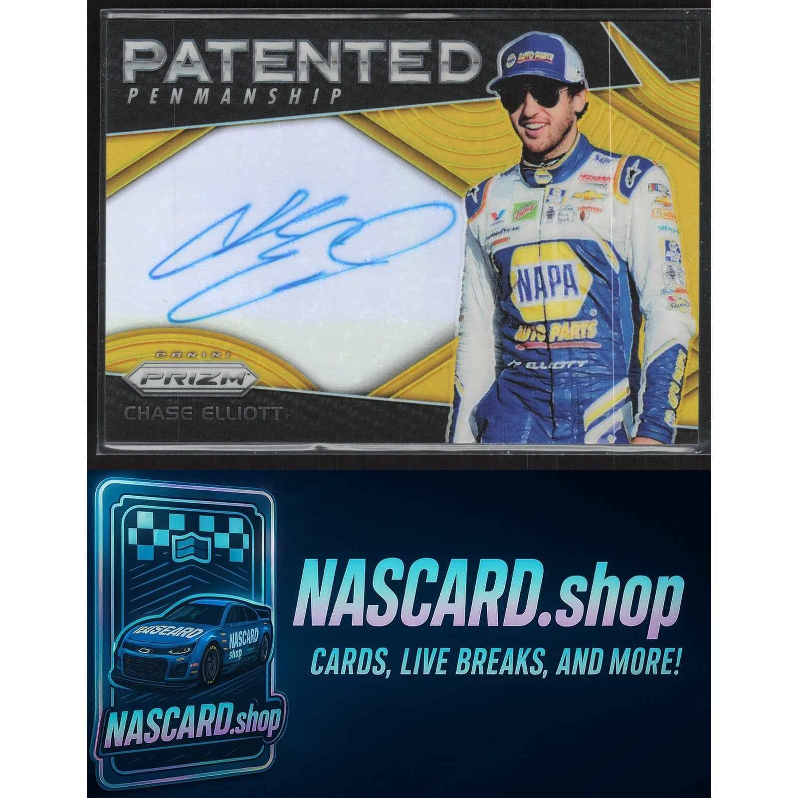 2018 Panini Prizm #PP-CE Chase Elliott Patented Penmanship Gold Prizm #/9