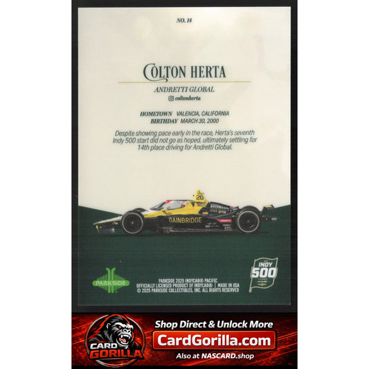 2025 Parkside Indy 500 Pacific #14 Colton Herta Red V2