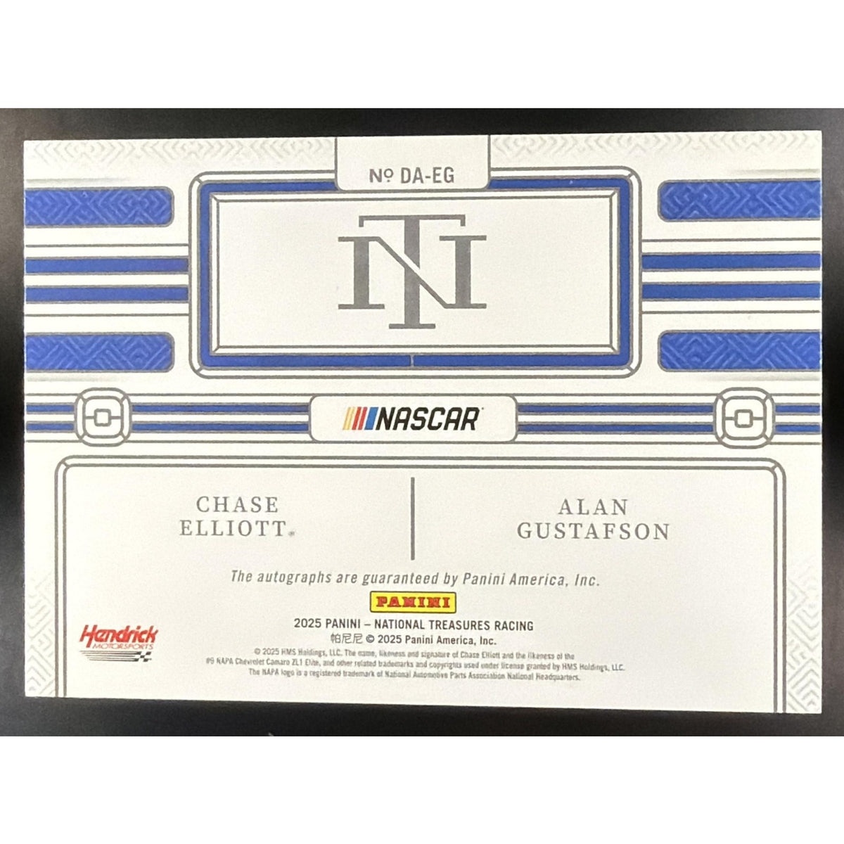 2025 Panini National Treasures Chase Elliott Alan Gustafson #6 Dual Auto 75/99