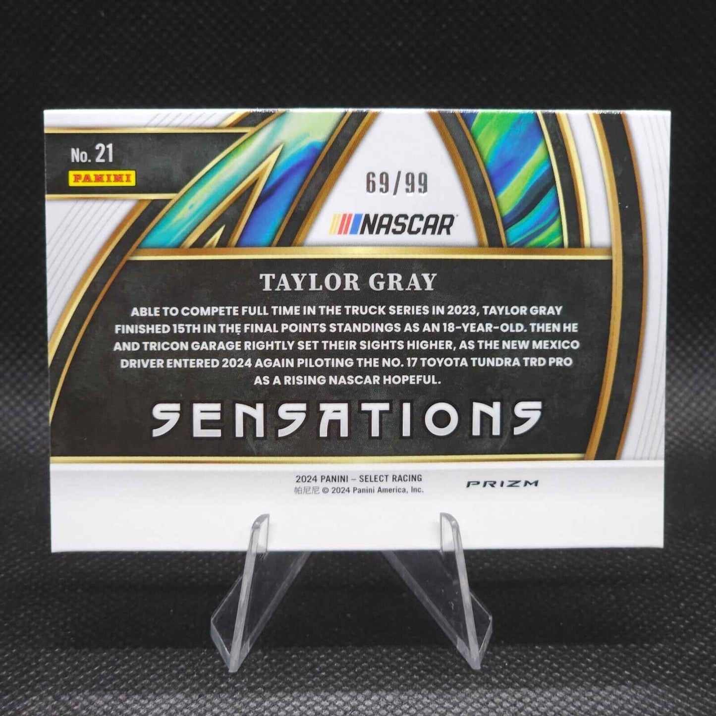 2024 Panini Select Racing Sensations Red Prizm #21 Taylor Gray 69/99 - NASCARD.shop