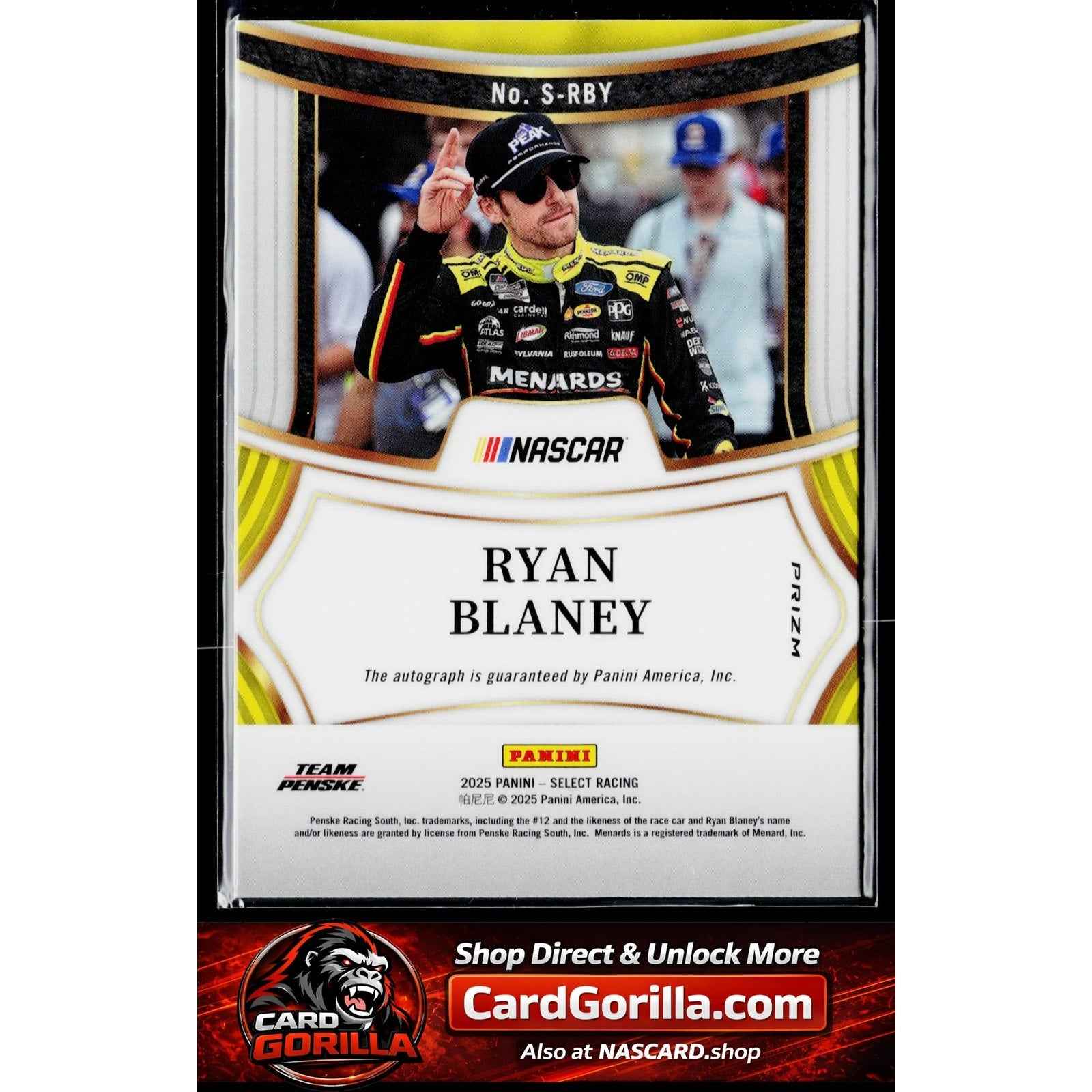 2025 Panini Select #S-RBY Ryan Blaney Signatures Ice Prizms