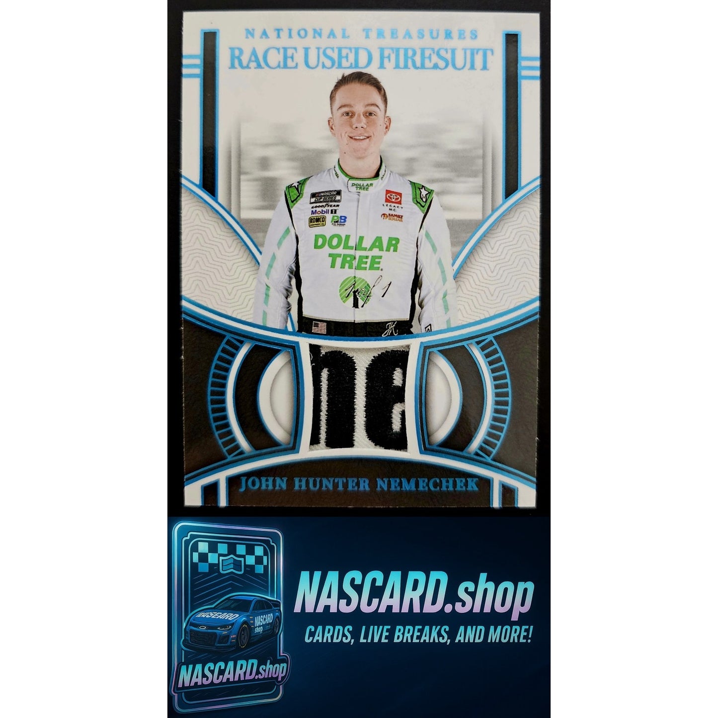 2024 National Treasures John Hunter Nemechek Race Used Firesuit Platinum 1/1 - NASCARD.shop