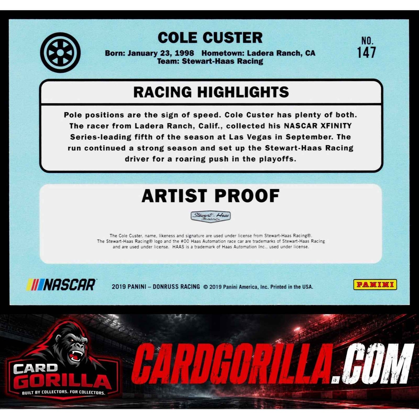 2019 Donruss #147 Cole Custer Artist Proof #/25