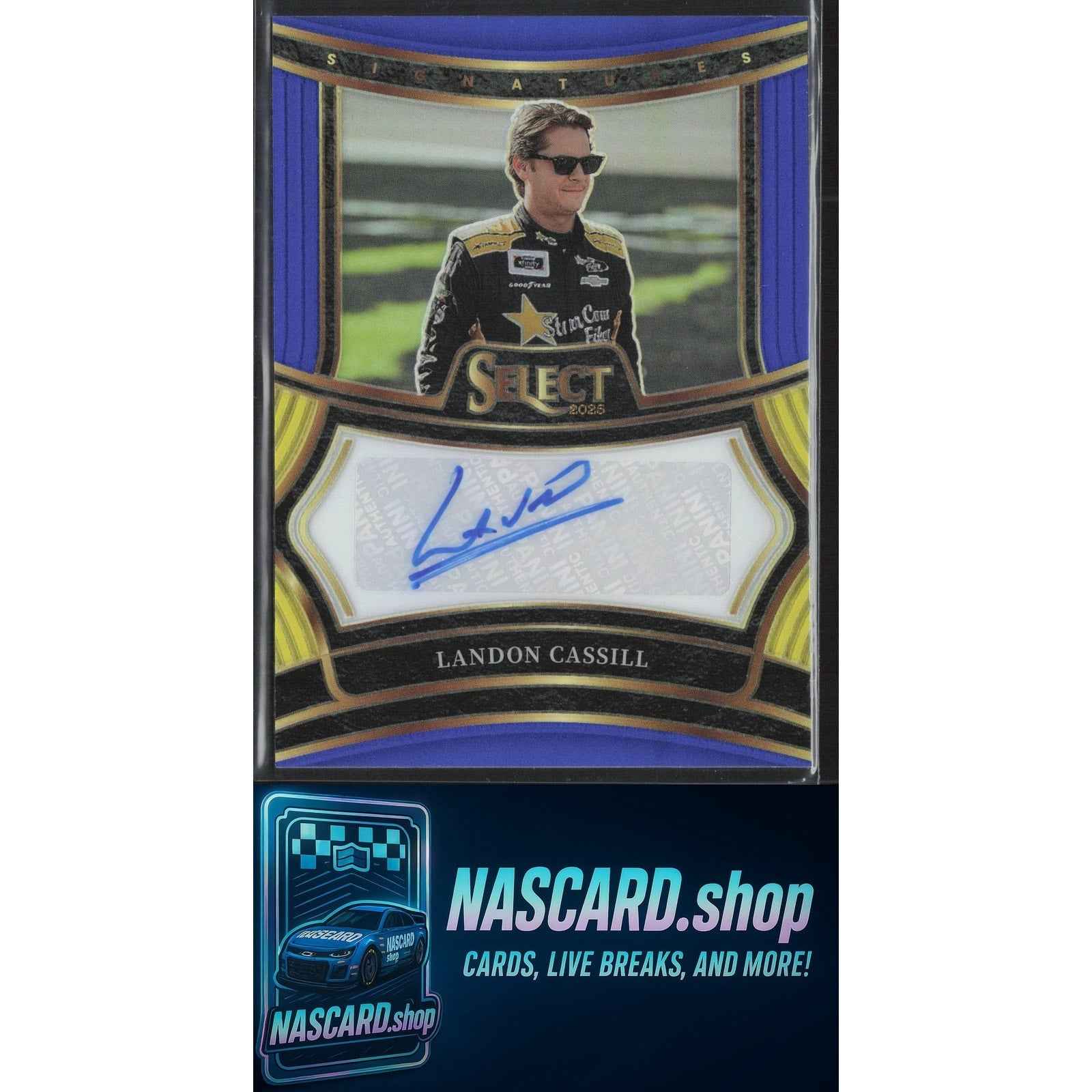 2025 Panini Select #S-LCL Landon Cassill Signatures Blue Prizms #/99