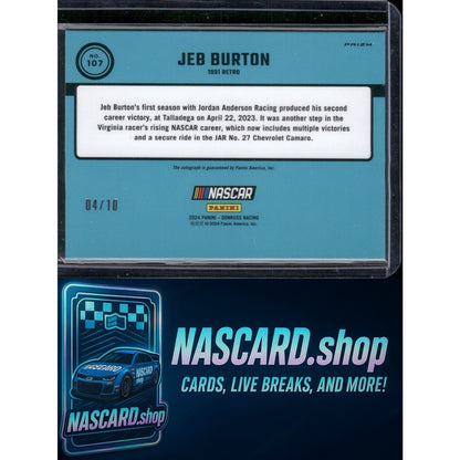 2024 Donruss #107 Jeb Burton Optic Signatures Gold Velocity #/10 - Card Gorilla