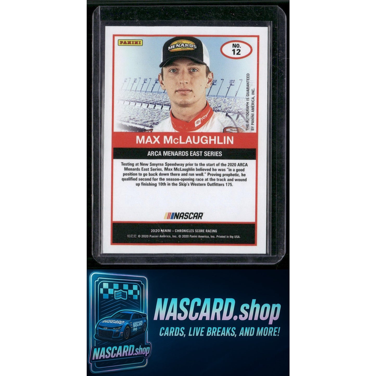 2020 Panini Chronicles #12 Max McLaughlin Score Autographs Green #/199 - NASCARD.shop