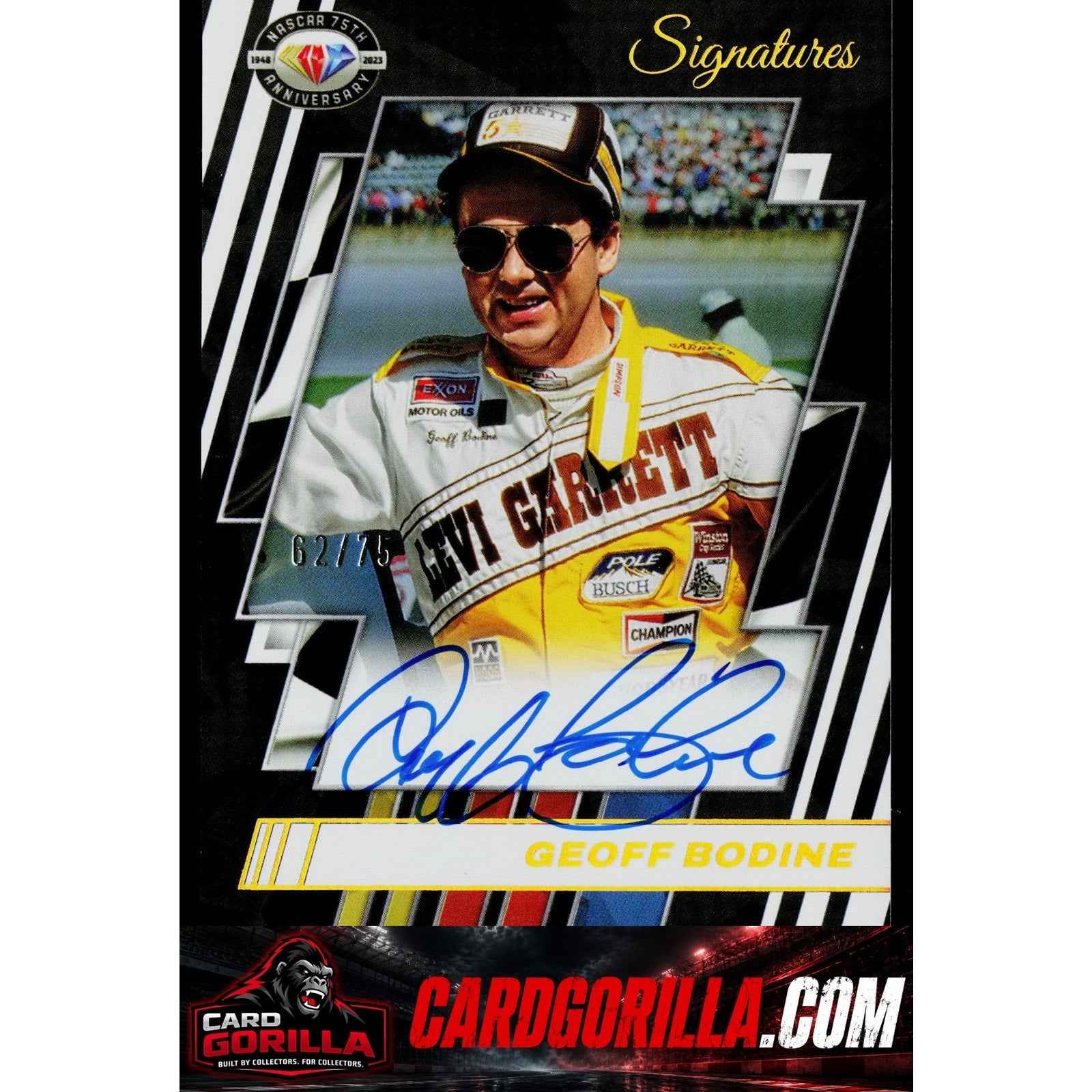 2026 Donruss #75-GB Geoff Bodine NASCAR 75th Anniversary Signatures Holo #/75