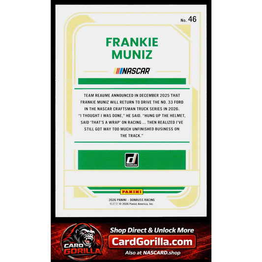 2026 Donruss Racing #46 Franzkie Muniz Gold #10/10
