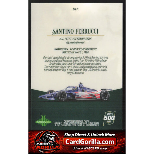 2025 Parkside Indy 500 Pacific #5 Santino Ferrucci Red V2