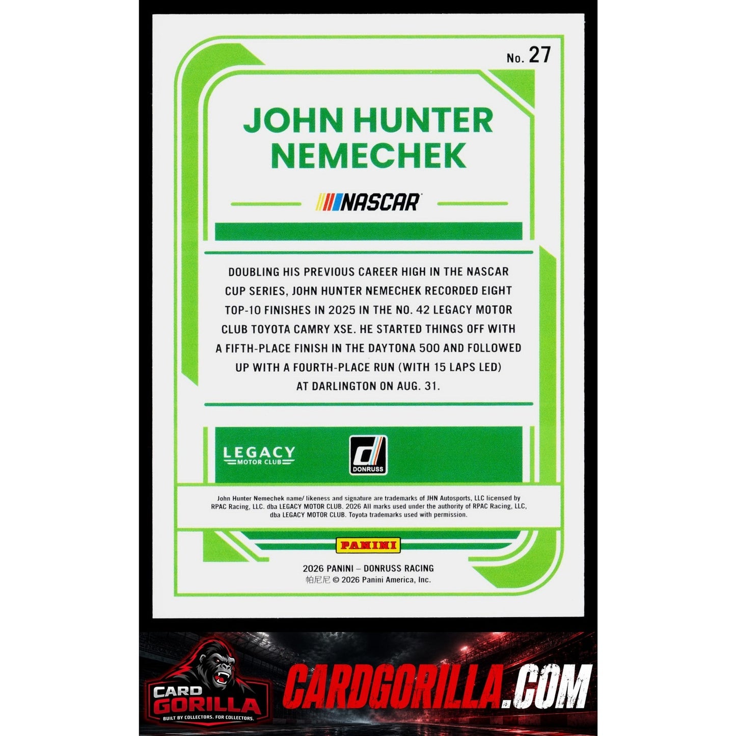 2026 Donruss #27 John Hunter Nemechek Blue #/199