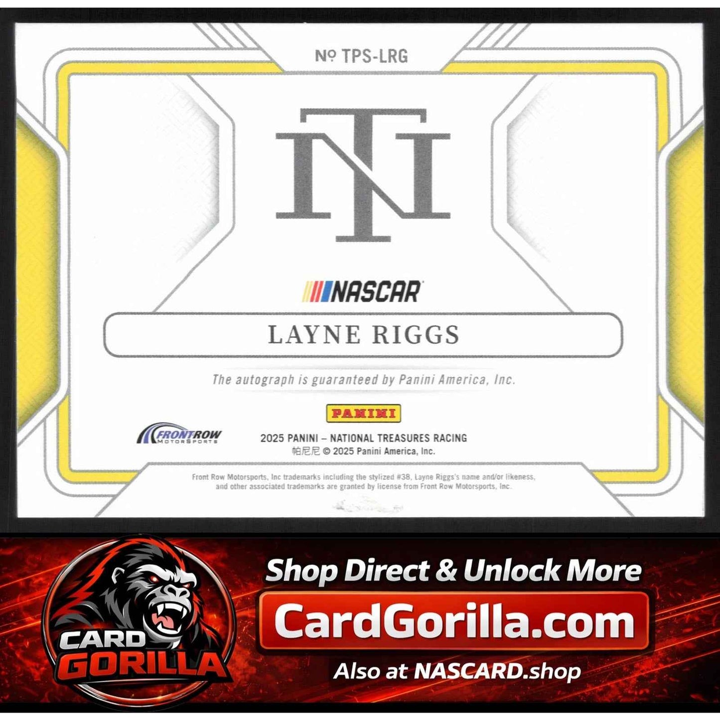 2025 National Treasures Layne Riggs Track Pass Signatures Holo Gold #/10