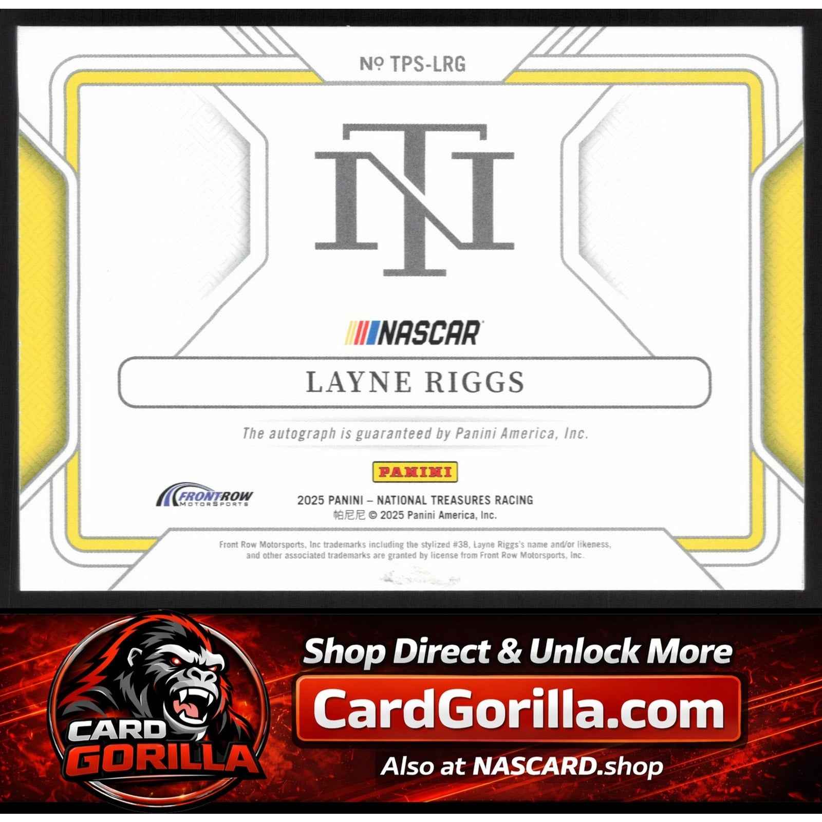 2025 National Treasures Layne Riggs Track Pass Signatures Holo Gold #/10
