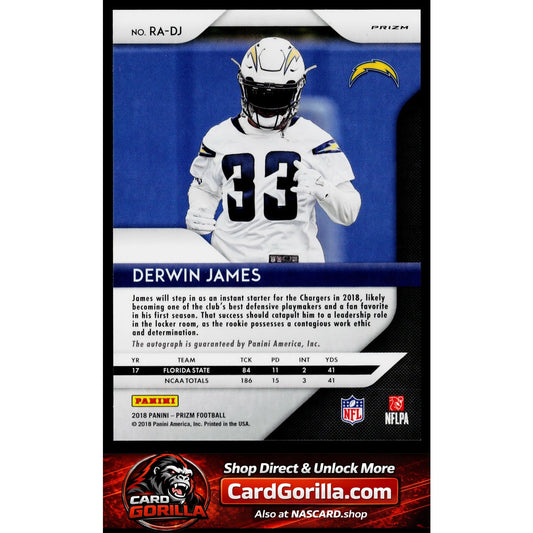 2018 Panini Prizm #RA-DJ Derwin James Rookie Autographs Prizm