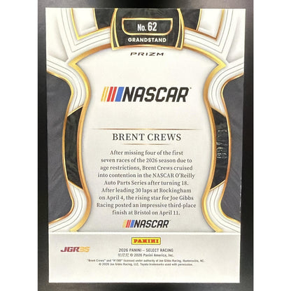 2026 Panini Select NASCAR Brent Crews #62 Set - Grandstand White Prizms 83/99