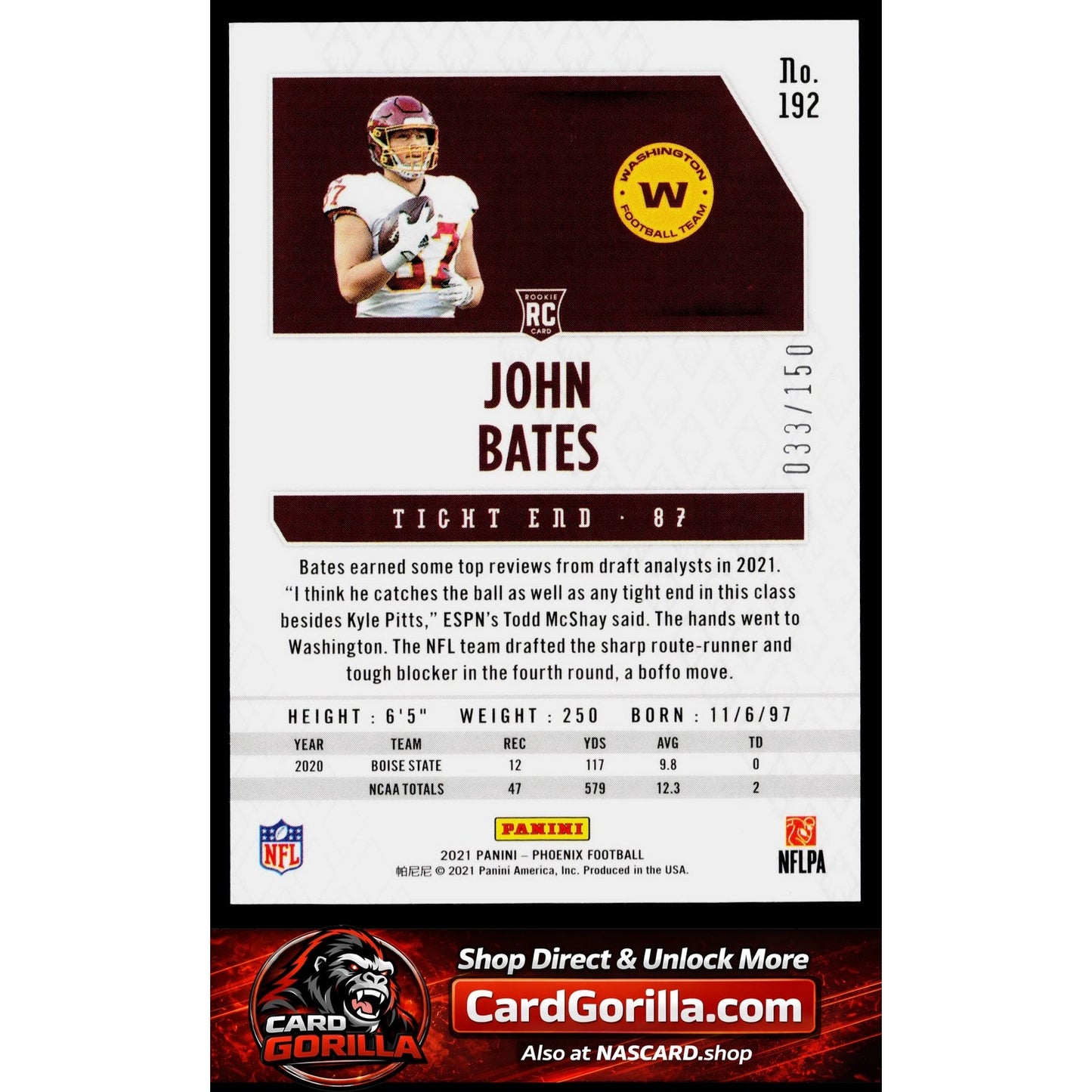 2021 Panini Phoenix #192 John Bates Teal #/150