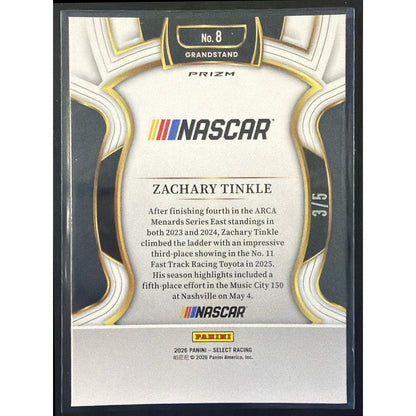 2026 Panini Select NASCAR Zachary Tinkle #8 Set Grandstand Green Prizms /5
