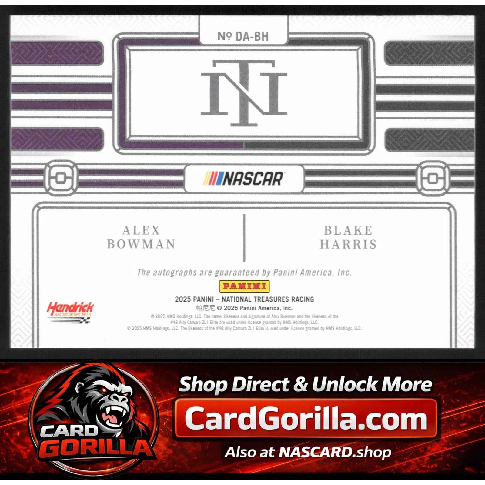 2025 Panini National Treasures Blake Harris Alex Bowman Dual Auto Holo Gold #/10