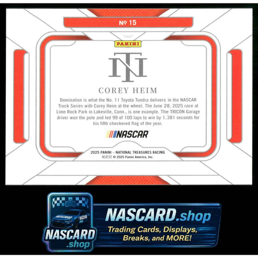 2025 Panini National Treasures #15 Corey Heim Rides Holo Silver #/25