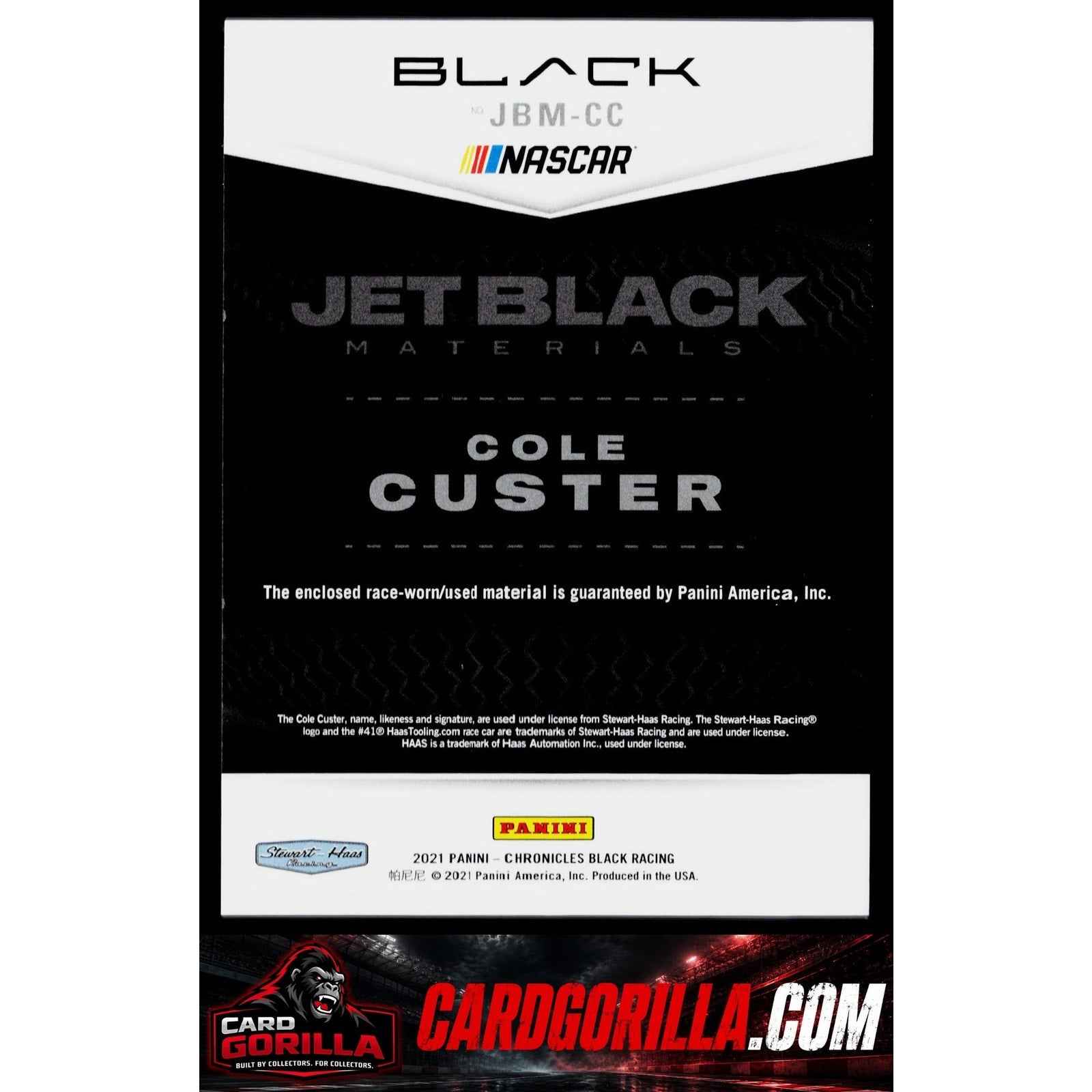 2021 Panini Chronicles #JBM-CC Cole Custer Jet Black Materials