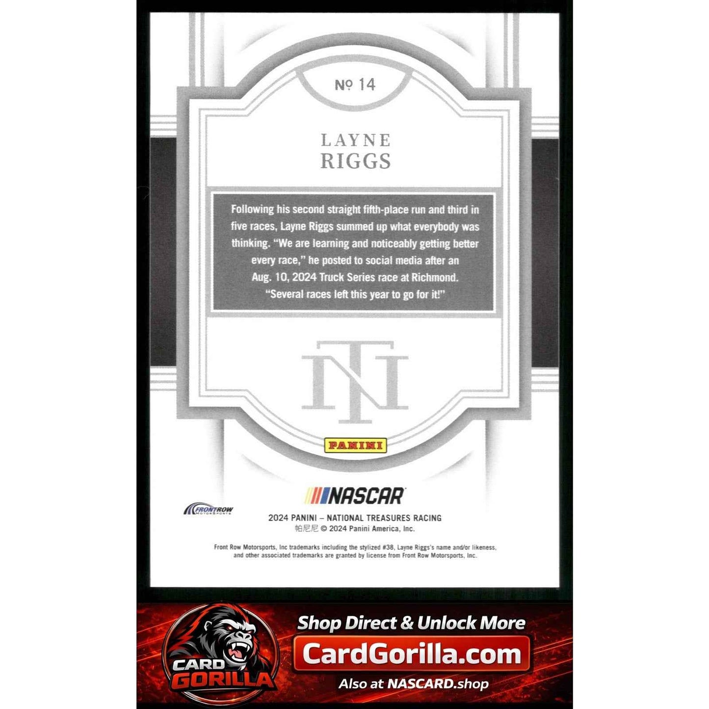 2024 Panini National Treasures #14 Layne Riggs #/49 RC