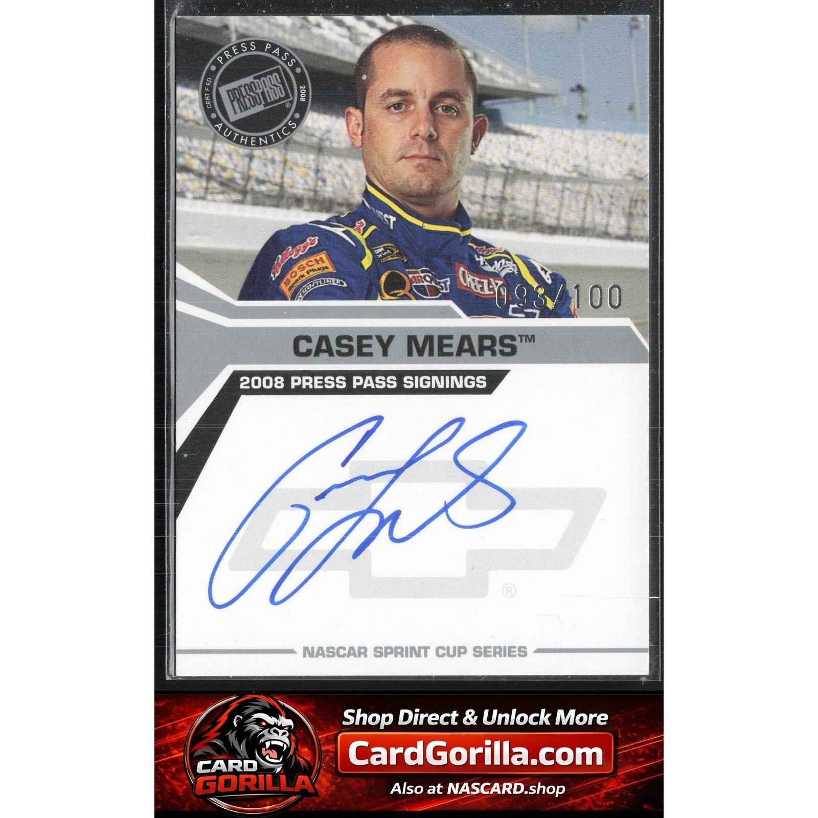 2008 Press Pass #NNO Casey Mears Signings Silver #/100