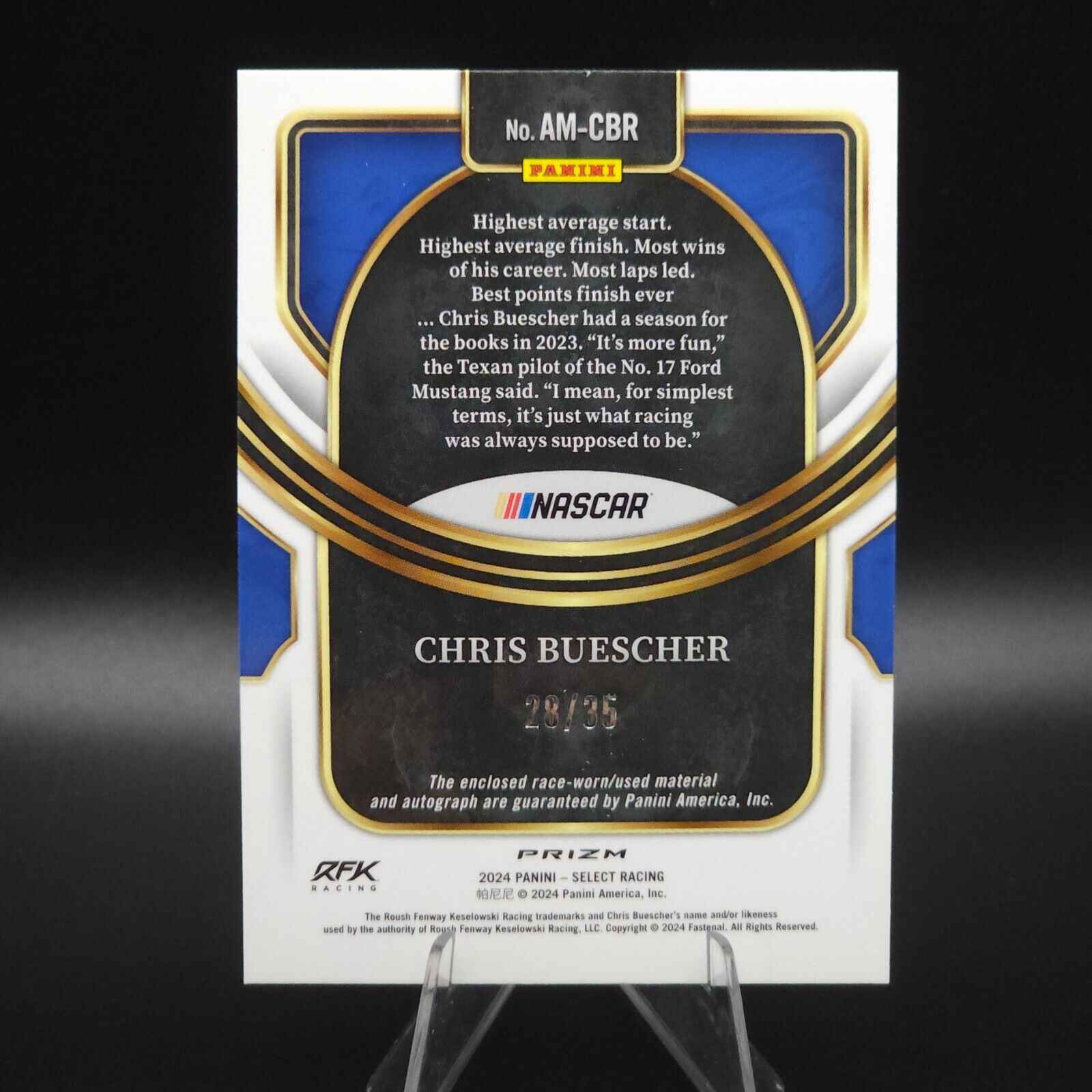 2024 Panini Select Autograph Memorabilia Blue Prizm #AM-CBR Chris Buescher /35 - NASCARD.shop