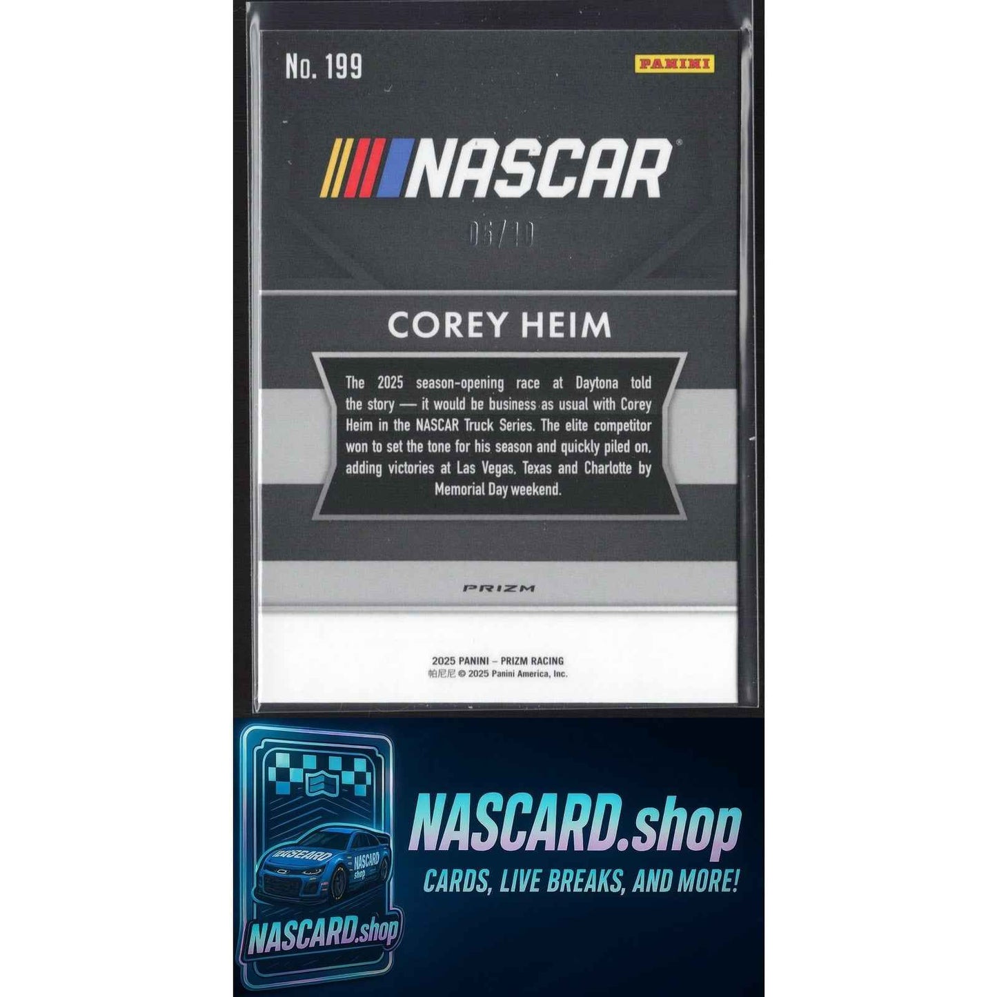 2025 Panini Prizm #199 Corey Heim Throwback FOTL Blue Shimmer #/10