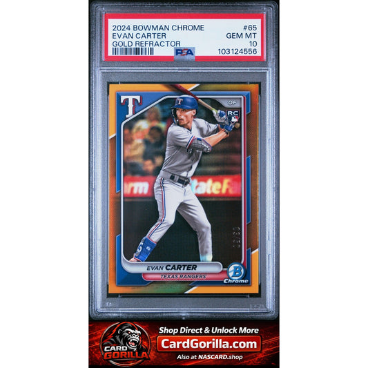 2024 Bowman Chrome #65 Evan Carter Gold Refractor #/50 PSA 10