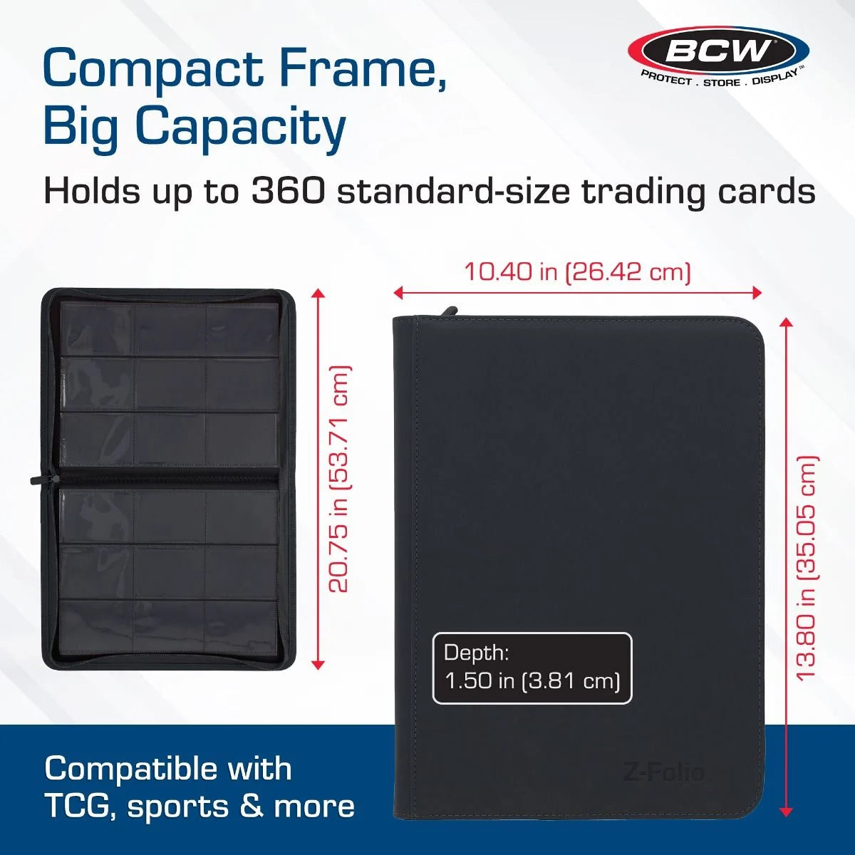 BCW Z-Folio LX 9-Pocket Trading Card Binder – Premium Zippered Album (360 Cards)