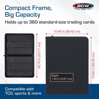 BCW Z-Folio LX 9-Pocket Trading Card Binder – Premium Zippered Album (360 Cards)