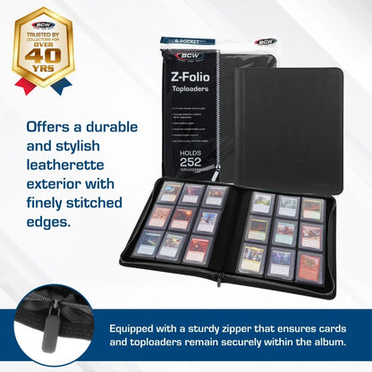 BCW Z-Folio LX 9-Pocket Trading Card Top Loader Binder | Premium Zippered Card Album
