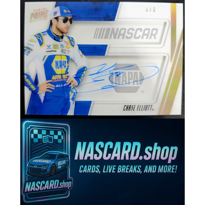 2019 Panini Prime #NSS-CE Chase Elliott NASCAR Shadowbox Signatures Sponsor #/9