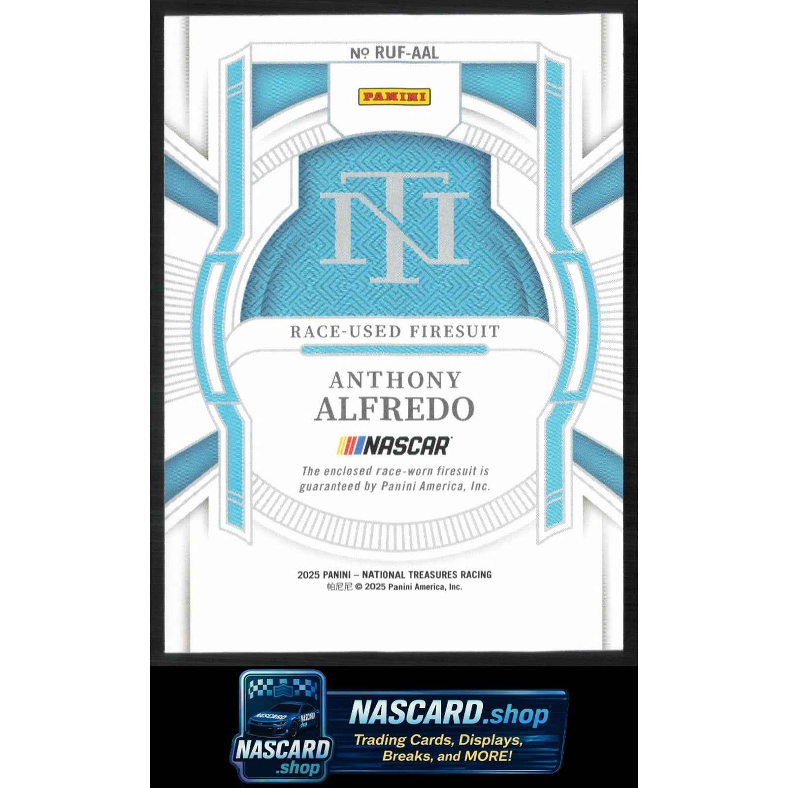 2025 Panini National Treasures #RUF-AAL Anthony Alfredo Race Used Firesuit #/99