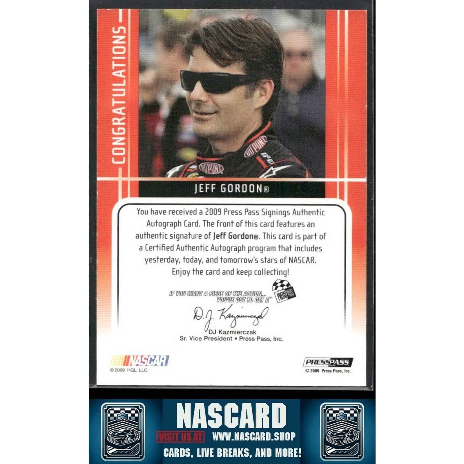 2009 Press Pass Signings Authentic Autograph Jeff Gordon #129 Purple /15 - NASCARD.shop