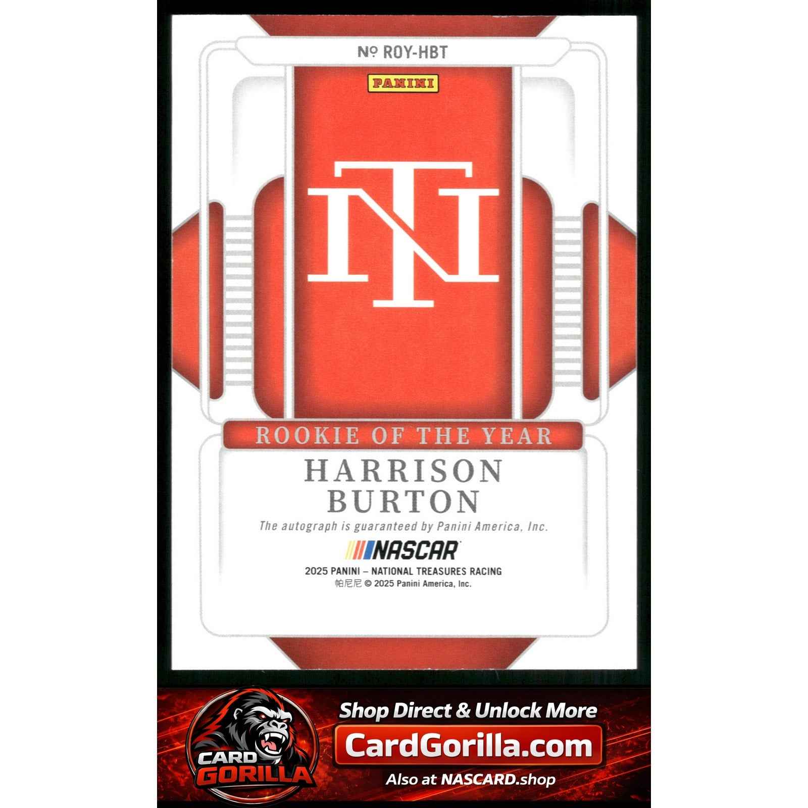 2025 National Treasures Harrison Burton Rookie Of The Year Auto Holo Gold #/10