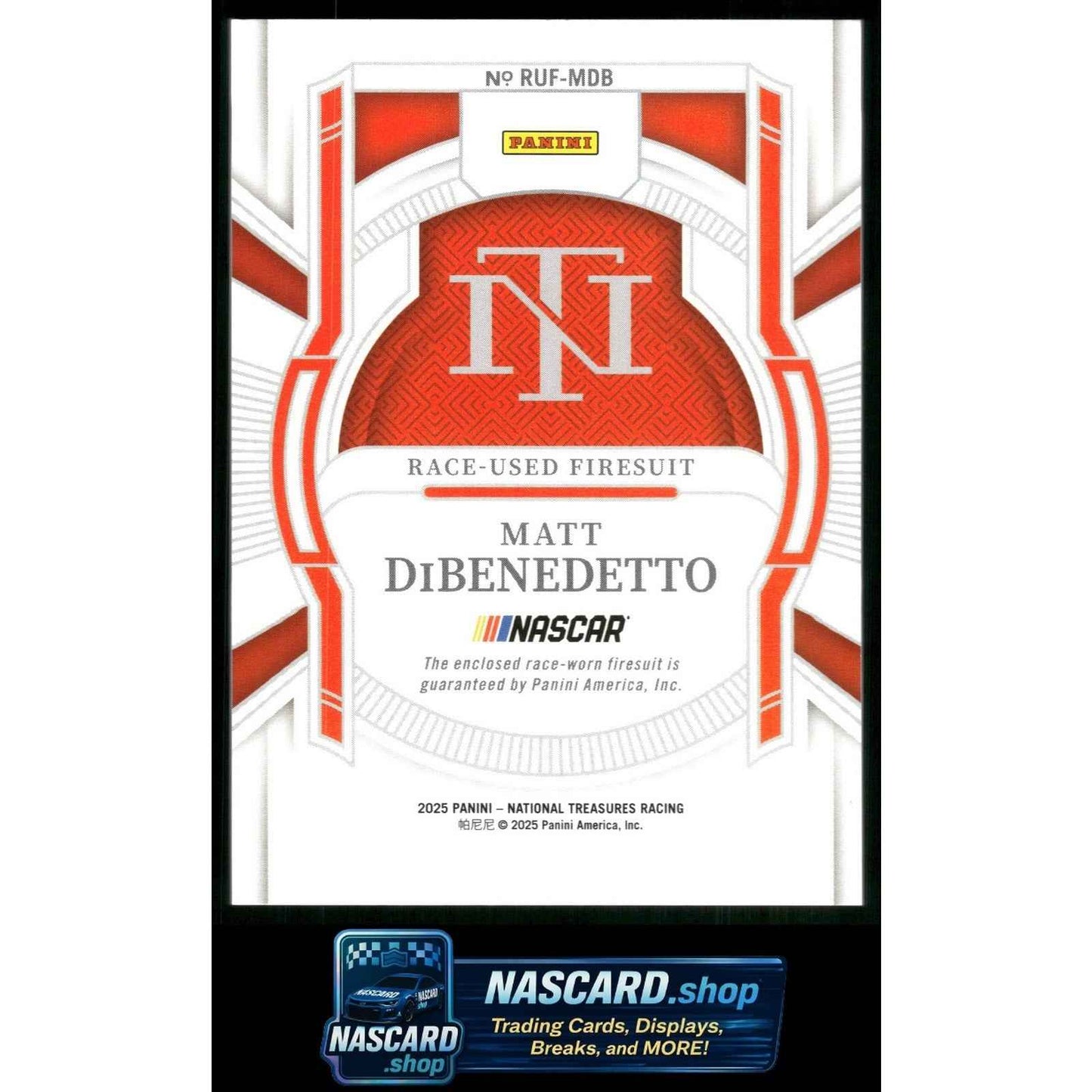 2025 Panini National Treasures Matt DiBenedetto Race Used Firesuit Blue #/75