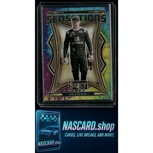 2025 Panini Select #19 Kyle Busch Sensations Tie-Dye Prizms #/25