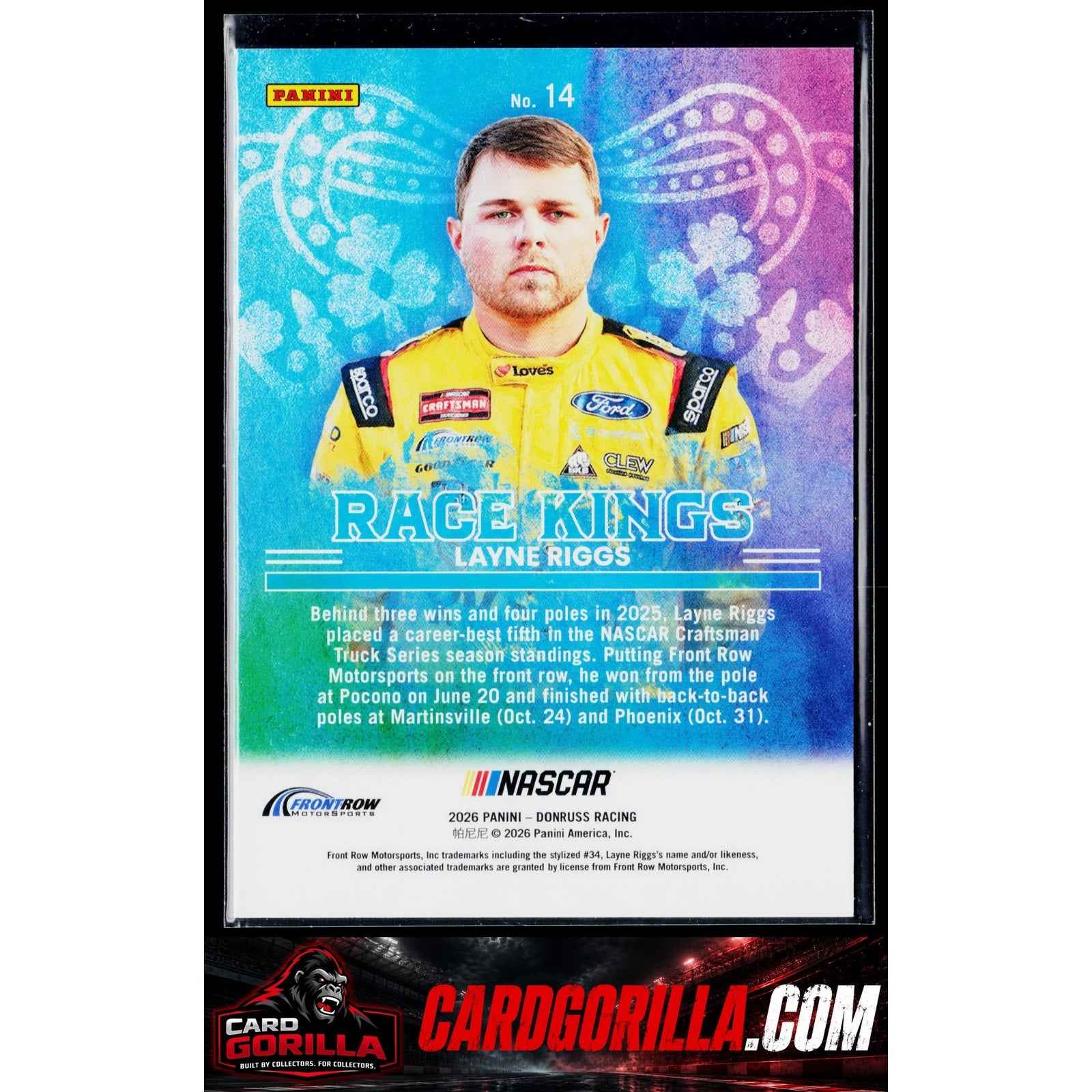 2026 Donruss #14 Layne Riggs Race Kings Blue Xplosion #/49