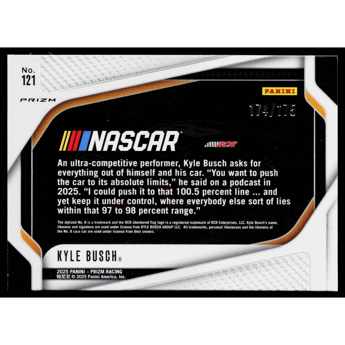 2025 Panini Prizm #121 Kyle Busch Red Power #/175