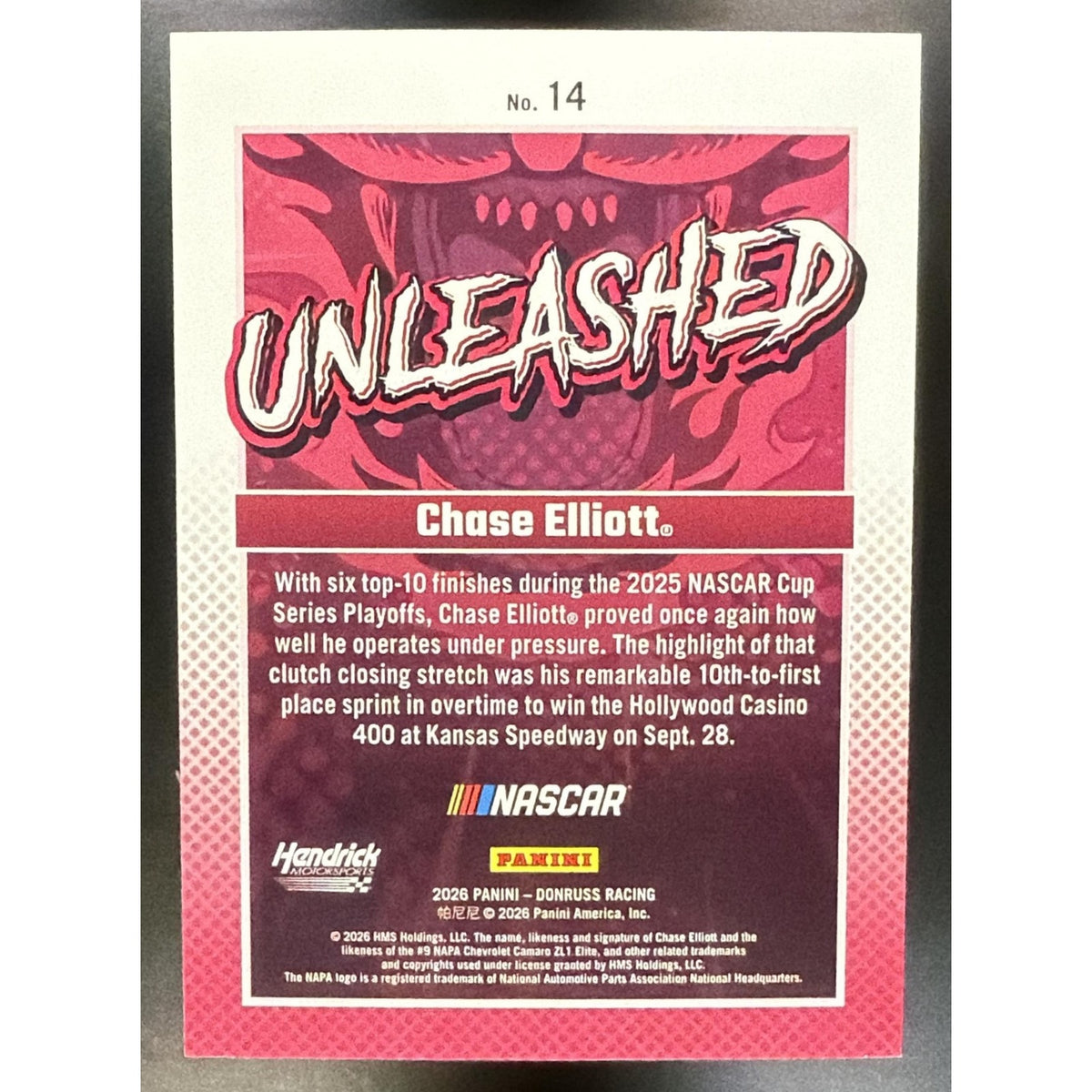 2026 Panini Donruss NASCAR Racing Chase Elliott #14 Unleashed Red Xplosion 48/99