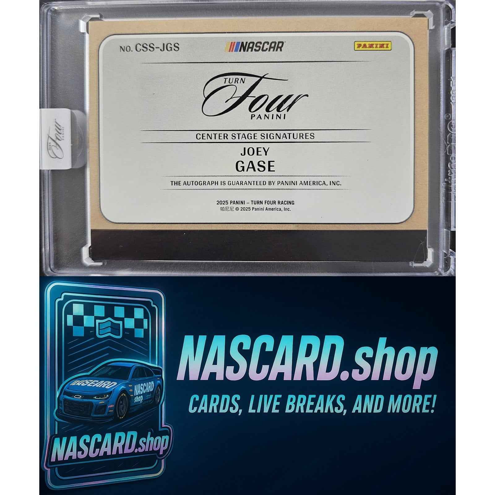 2025 Panini Turn Four Joey Gase Center Stage Signatures Holo Silver #/75