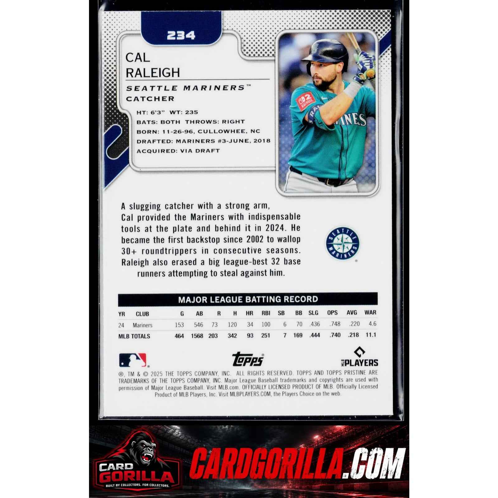 2025 Topps Pristine #234 Cal Raleigh Pristine Aqua Refractors #/199