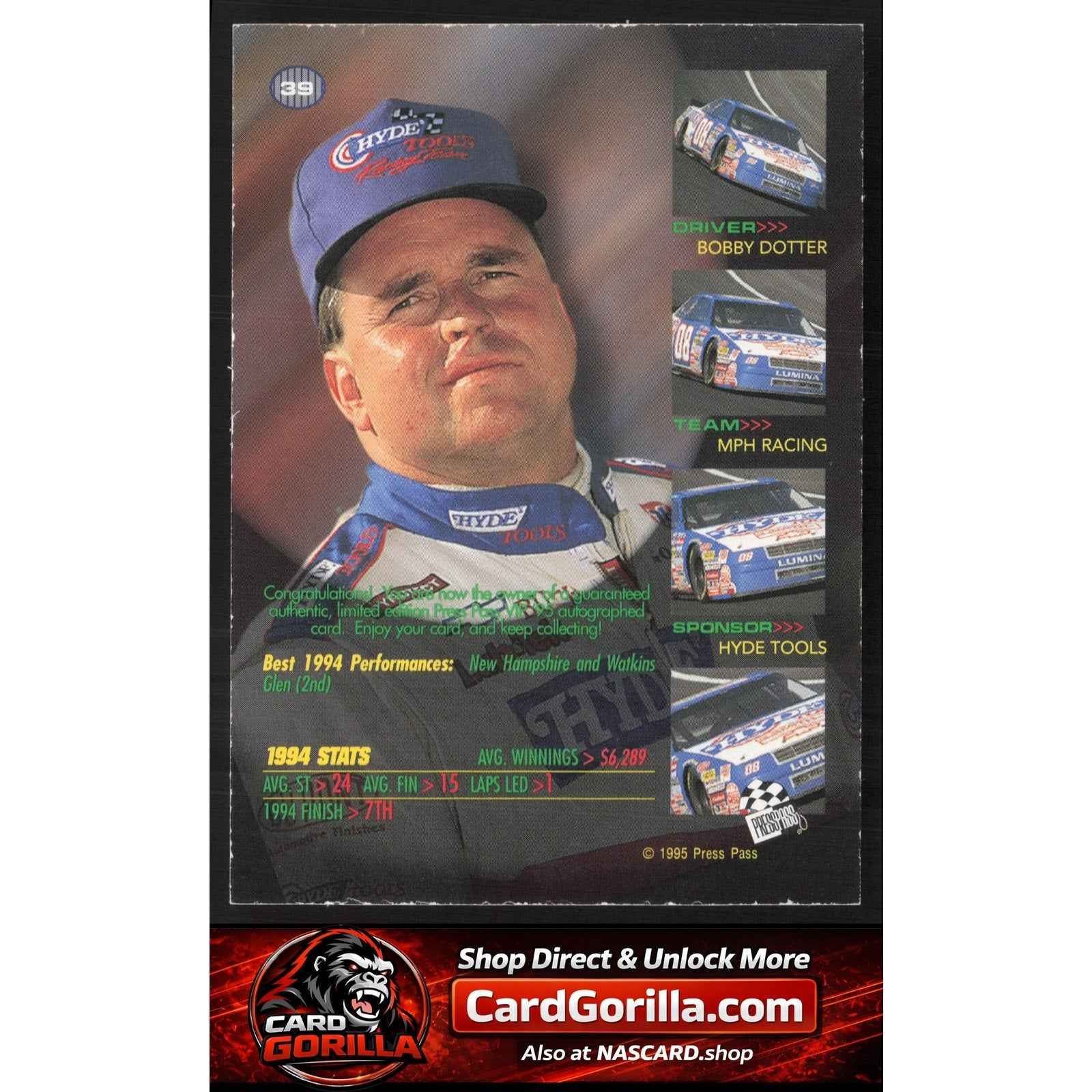1995 Press Pass VIP #39 Bobby Dotter Autographs