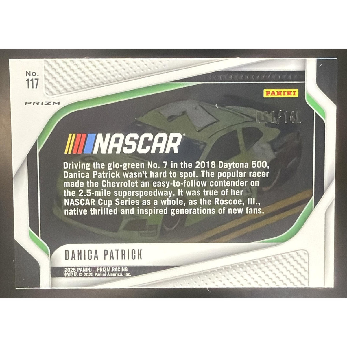 2025 Panini Prizm NASCAR Danica Patrick #117 Rides Green Scope Prizms /149