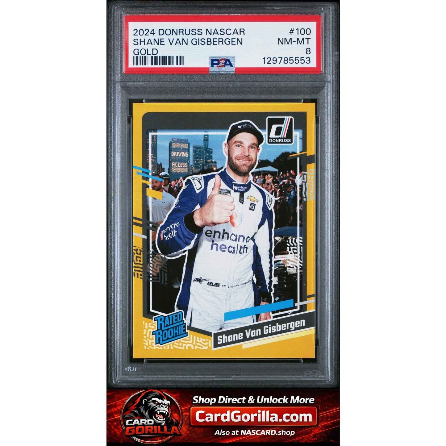 2024 Panini Donruss Nascar #100 Shane Van Gisbergen Gold Rated Rookie PSA 8