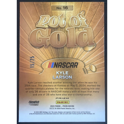 2024 Panini Prizm Kyle Larson #16 Pot of Gold Green Pulsar Prizms 15/25